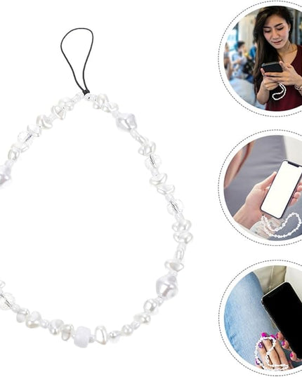Bohemian 8Mm Faceted Crystal Pearl Beaded Phone Wrist Strap Key Lanyard for Women Anti-Lost Phone Hanging Rope Charm