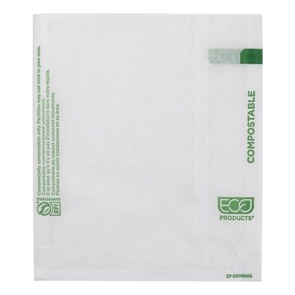 Eco-Products Renewable & Compostable 6" Dry Wax Sandwich Bags, White Paper, Case of 2000 Bags, No-Added PFAS, Moisture Protection, Made with Renewable Resources, BPI-Certified