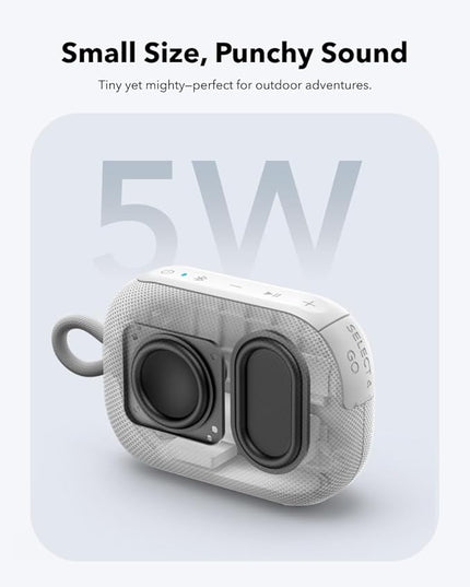 soundcore Select 4 Go Bluetooth Shower Speaker by Anker, IP67 Waterproof/Dustproof, Portable, Wireless, 20H Playtime, Floatable, Powerful Sound, Electronics for Outdoors/Home/Office/Travel/Party-White