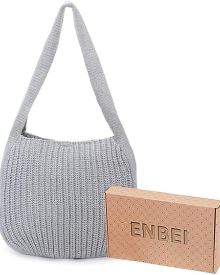 ENBEI Women's Crochet Tote Bag Knit Shoulder bag,Aesthetic Bag,Cute Eco-Friendly Tote for Travel,Daily Use,Gift Box Packaging