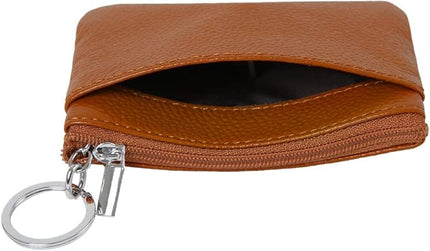 Women's Genuine Leather Coin Purse Mini Pouch Change Wallet with Keychain