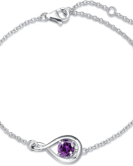 FANCIME Love Bracelet 925 Sterling Silver Infinity Birthstone Bracelets for Women Fine Jewelry Birthday Christmas Gifts for Her Mom Wife, Chain Length 6.7"+1.2" Extend