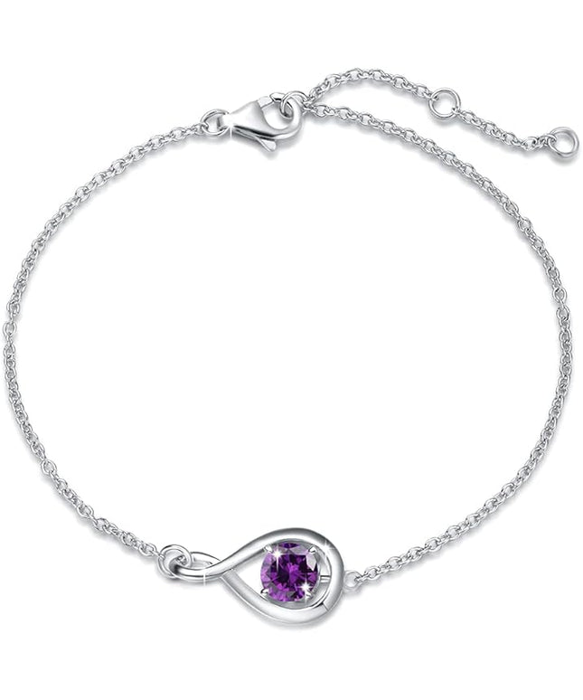 FANCIME Love Bracelet 925 Sterling Silver Infinity Birthstone Bracelets for Women Fine Jewelry Birthday Christmas Gifts for Her Mom Wife, Chain Length 6.7"+1.2" Extend
