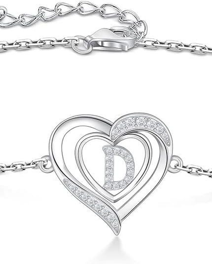 RIVIKO Heart Initial Bracelets for Women,925 Sterling Silver Letter Bracelets, Personalized Charm Alphabet Jewelry Valentines Christmas Mother’s Day Birthday Gifts for Women Friend Her Mom Wife Lady