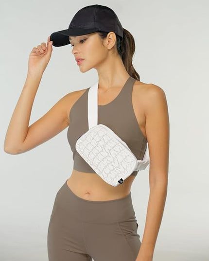 C.C Quilted Puffer Fanny Pack For Women Unisex - Daily Waist Crossbody Belt bag With Adjustable Strap (Ivory)