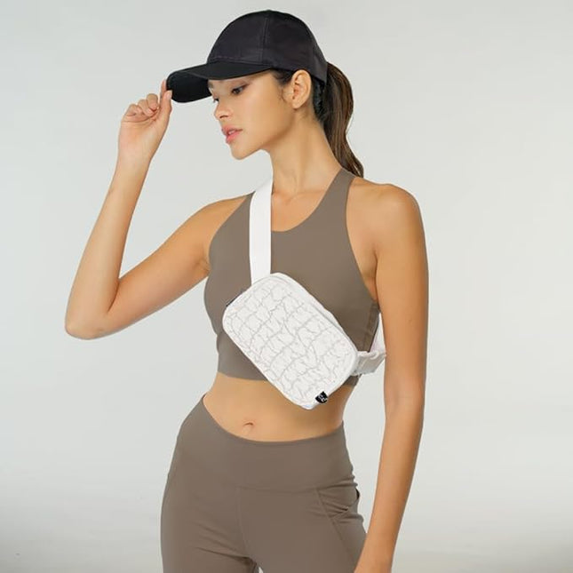 C.C Quilted Puffer Fanny Pack For Women Unisex - Daily Waist Crossbody Belt bag With Adjustable Strap (Ivory)