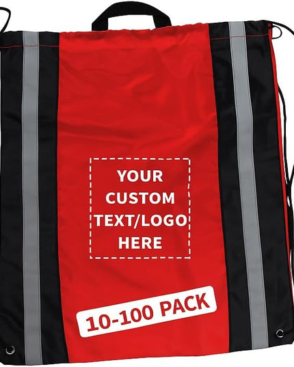 DISCOUNT PROMOS Custom Classic Polyester Drawstring Backpack Set of 10/50/100, Personalized Bulk Pack - Great for Travelling, Gym and for Everyday Use - Red