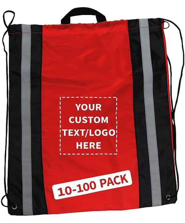 DISCOUNT PROMOS Custom Classic Polyester Drawstring Backpack Set of 10/50/100, Personalized Bulk Pack - Great for Travelling, Gym and for Everyday Use - Red