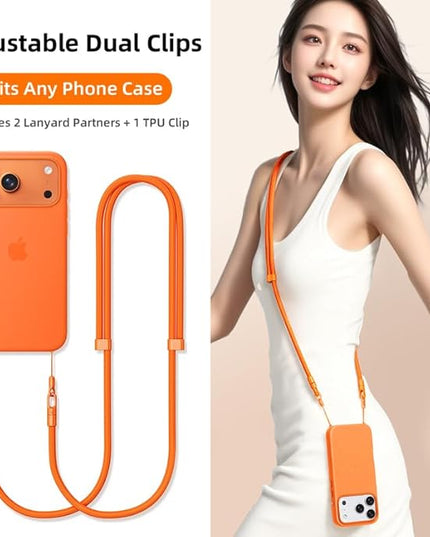 Phone Lanyard Phone Strap Crossbody Compatible with iPhone 17/Air/Pro/Max All Phone Cases with 2 Charms Dual Holes 1 TPU Tab 360° Hook Adjustable Hands-Free Shoulder Neck Camera Strap Anti Theft Beige