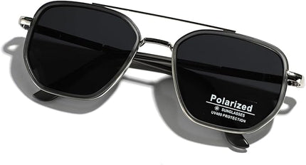 Polarized TR90 Sunglasses Vintage Square Flattop Sun Glasses Double Bridge Metal UV400 Eyewears
