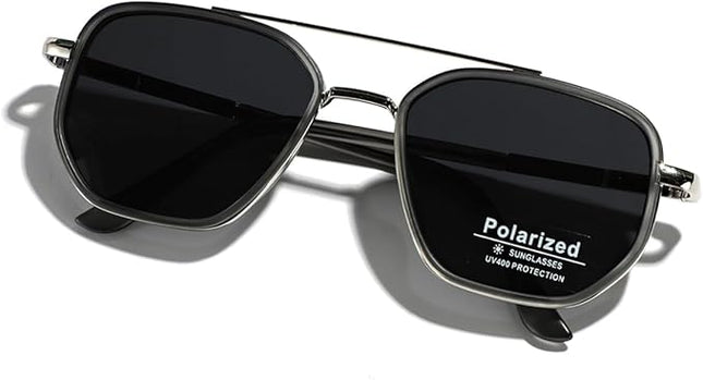 Polarized TR90 Sunglasses Vintage Square Flattop Sun Glasses Double Bridge Metal UV400 Eyewears