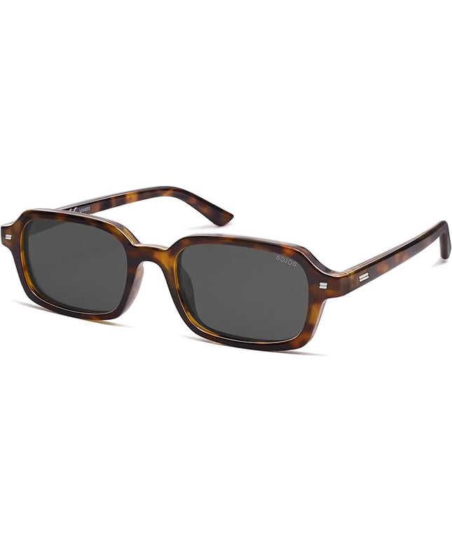 SOJOS Trendy Rectangle Polarized Sunglasses Womens Mens, Small Retro Fashion Thin Slim Square Sunnies SJ2610