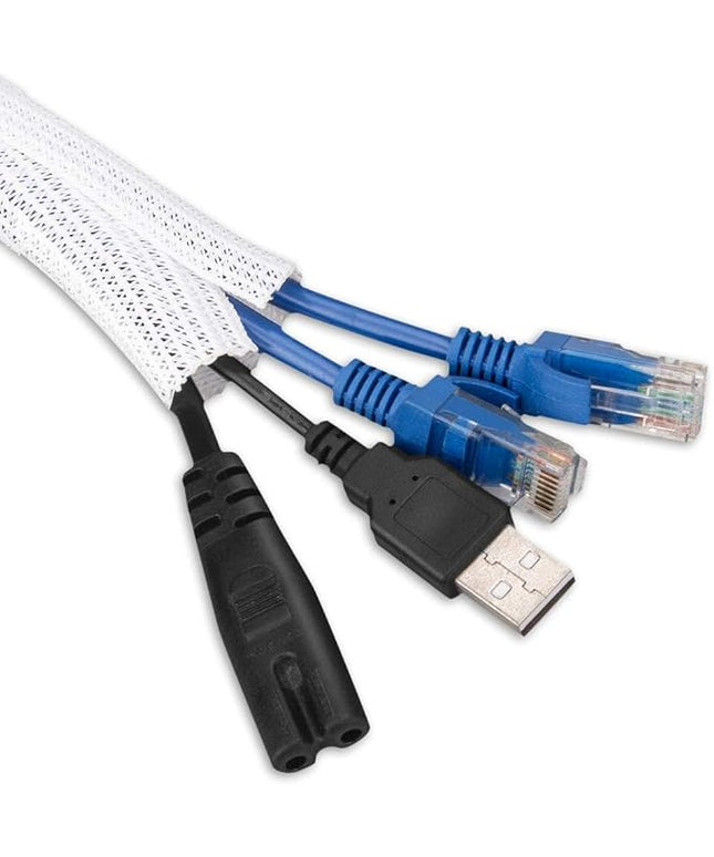 AGPTEK Cable Sleeve Cover, 6.6ft - 2/3 inch Desk Cord Organizer Cable Hider, Home Office Wire Management Computer TV Wire Loom Tubing, Pet Proof Cord Protector, from Cat Dog Chewing, White