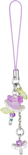 Agromusk Pink Flower Phone Charms,Cute Beaded Lotus Flower Phone Strap Handmade Decor for Women Y2K Accessories Keychain Bag Pendant Gift