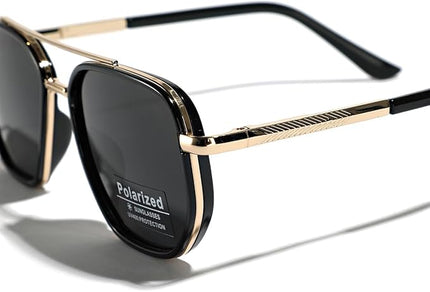 Polarized TR90 Sunglasses Vintage Square Flattop Sun Glasses Double Bridge Metal UV400 Eyewears