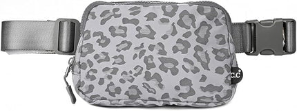C.C Belt Bag for Women – Quilted Fanny Pack Crossbody Waist Bag with Adjustable Strap, Fashion Gift Idea (Leopard Pattern - grey)