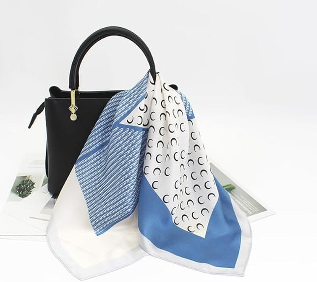 ANDANTINO 100% Pure Mulberry Silk Small Square Scarves -21'' x 21''- Digital Printed Neckerchief –Women Men Lightweight Scarf