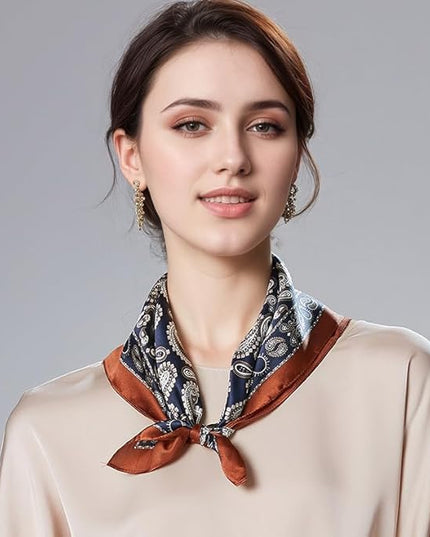 ANDANTINO 100% Real Mulberry Silk Scarf -21'' x 21''- Lightweight Neckerchief –Women Men Small Square Digital Printed Scarves
