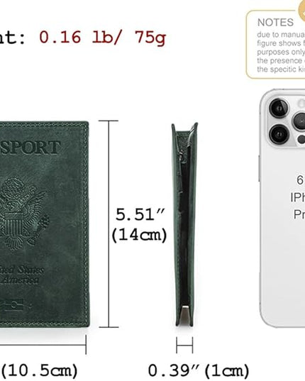 CONTACTS Full Grain Leather Passport Holder RFID Blocking Travel Passport Wallet Compatible Airtag Passport Cover Case with 4 Card Slots, Coin Pocket (Badge, Green)