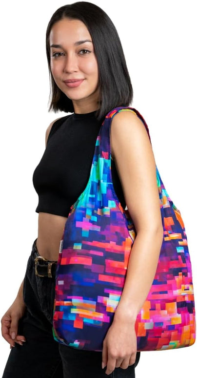 Nanobag Ultralight Foldable Tote for Women & Men, Reusable Grocery & Travel Bag, Packable Collapsible Compact Market Essential (Standard Pixels)