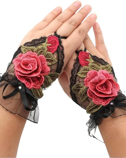 Specell Embroidered Flowers Lace Fingerless Gloves - for Bridal Wedding Cocktail Tea Party Evening Prom Costumes Cosplay