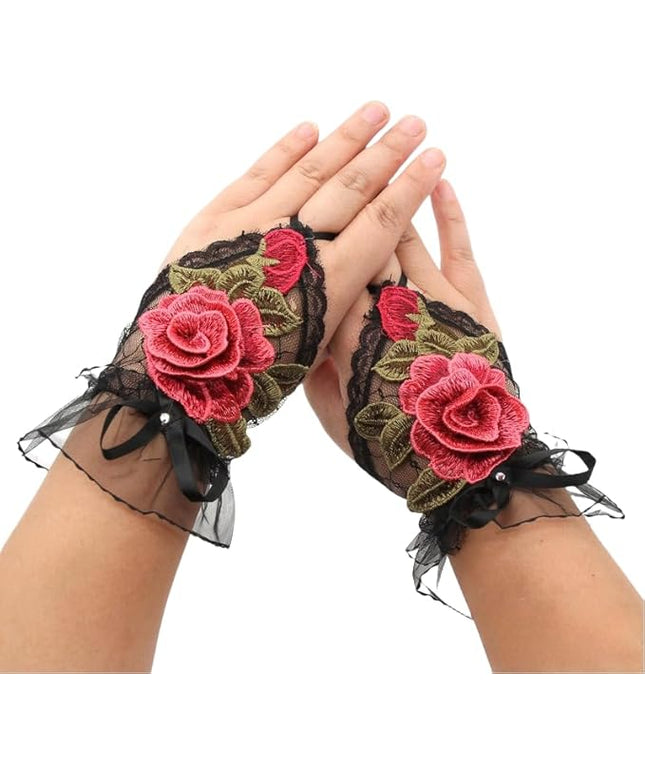 Specell Embroidered Flowers Lace Fingerless Gloves - for Bridal Wedding Cocktail Tea Party Evening Prom Costumes Cosplay