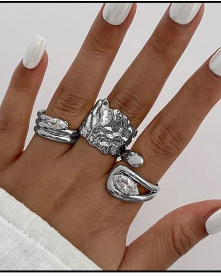 Rings for Women Adjustable Chunky Rings Set Vintage Wide Colorful Flower Stackable Ring for Women Thick Statement Ring Chunky Jewlery