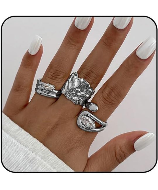 Rings for Women Adjustable Chunky Rings Set Vintage Wide Colorful Flower Stackable Ring for Women Thick Statement Ring Chunky Jewlery