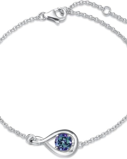 FANCIME Love Bracelet 925 Sterling Silver Infinity Birthstone Bracelets for Women Fine Jewelry Birthday Christmas Gifts for Her Mom Wife, Chain Length 6.7"+1.2" Extend