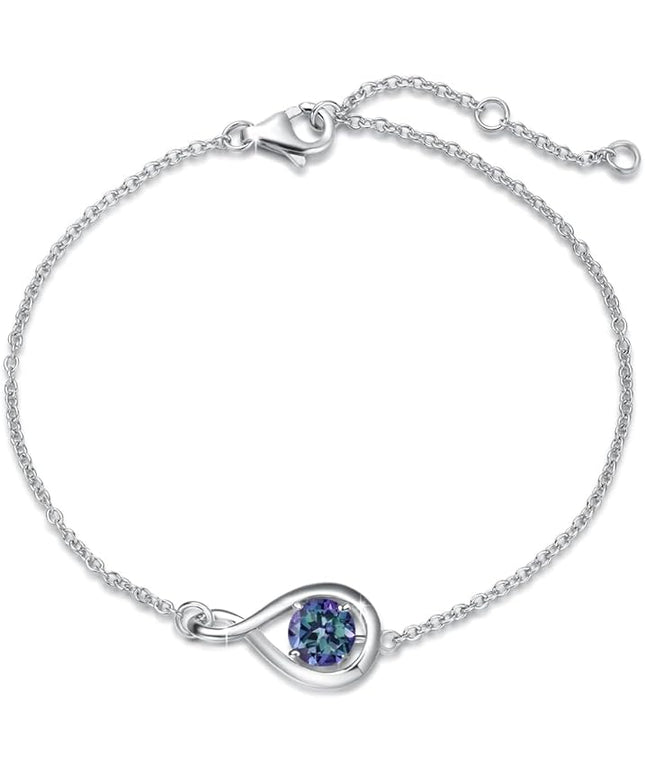 FANCIME Love Bracelet 925 Sterling Silver Infinity Birthstone Bracelets for Women Fine Jewelry Birthday Christmas Gifts for Her Mom Wife, Chain Length 6.7"+1.2" Extend