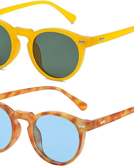 Gleyemor Vintage Polarized Sunglasses for Men Round Sunglasses UV400 Protection Retro Hand-crafted Acetate Frame