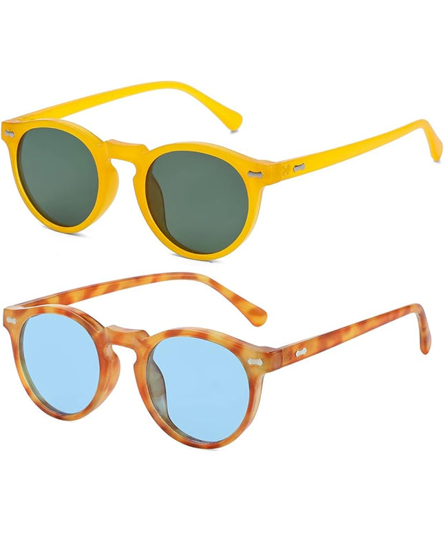 Gleyemor Vintage Polarized Sunglasses for Men Round Sunglasses UV400 Protection Retro Hand-crafted Acetate Frame