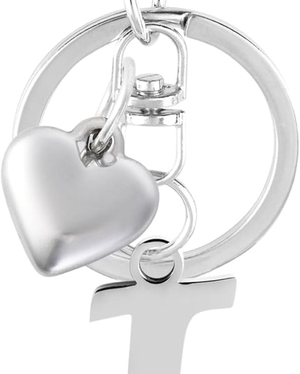 A-Z Heart Initial Letter Keychain, Stainless Steel Alphabet Charm for Handbags, Gift for Women and Girls