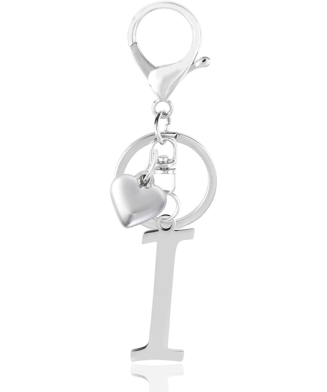 A-Z Heart Initial Letter Keychain, Stainless Steel Alphabet Charm for Handbags, Gift for Women and Girls