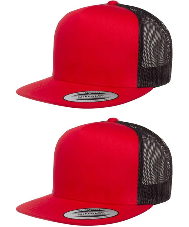 Yupoong 5-Panel YP Classic Trucker Cap | High Profile Flat Visor Snapback | OSFM | Bulk Packs Available