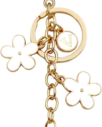 Cute Initial Letter Keyring for Women Girls Nice Flower Keychains for Handbag Backpack