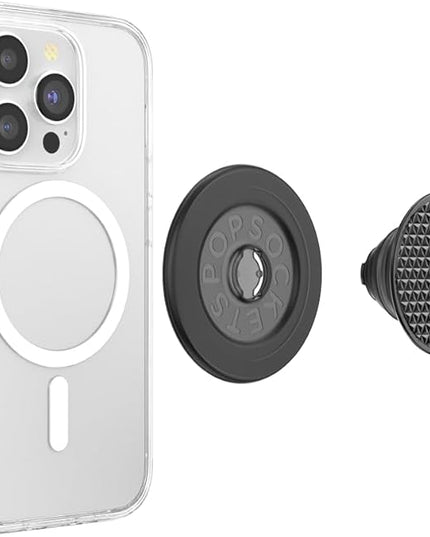 PopSockets Phone Grip for MagSafe with Kickstand, Magnetic Stand, Swappable Top, Secure Hold for iPhone MagSafe Cases, Phone & Tablet Grip - Alum Triangle Knurled Black