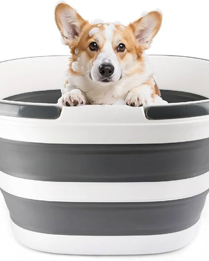 28L Large Collapsible Mop Bucket with Handle for Cleaning, Silicone Portable Pet Bathtub for Puppy Small Dogs Cats, Foldable Laundry Basket Hamper Clothes Storage Bin Space Saving Design for RV Home