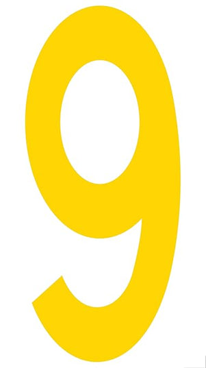 Mighty Line 9 Number Floor Markers Decal Stickers Tape, Large Die Cut Outs, Heavy-Duty, Peel and Stick Adhesive, Industrial Quality, 4.5"x10", Pack of 10