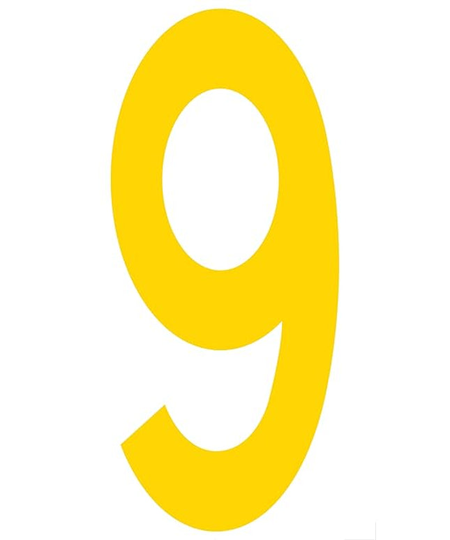 Mighty Line 9 Number Floor Markers Decal Stickers Tape, Large Die Cut Outs, Heavy-Duty, Peel and Stick Adhesive, Industrial Quality, 4.5"x10", Pack of 10