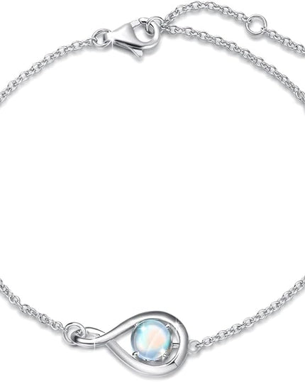 FANCIME Love Bracelet 925 Sterling Silver Infinity Birthstone Bracelets for Women Fine Jewelry Birthday Christmas Gifts for Her Mom Wife, Chain Length 6.7"+1.2" Extend