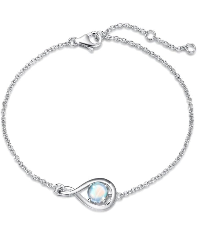 FANCIME Love Bracelet 925 Sterling Silver Infinity Birthstone Bracelets for Women Fine Jewelry Birthday Christmas Gifts for Her Mom Wife, Chain Length 6.7"+1.2" Extend
