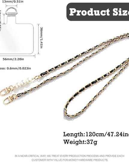 Phone Crossbody Chain Cell Phone Lanyard,Pear&Leather+Metal Chain Universal Cellphone Strap with Tether Patches for Most Phone (J)