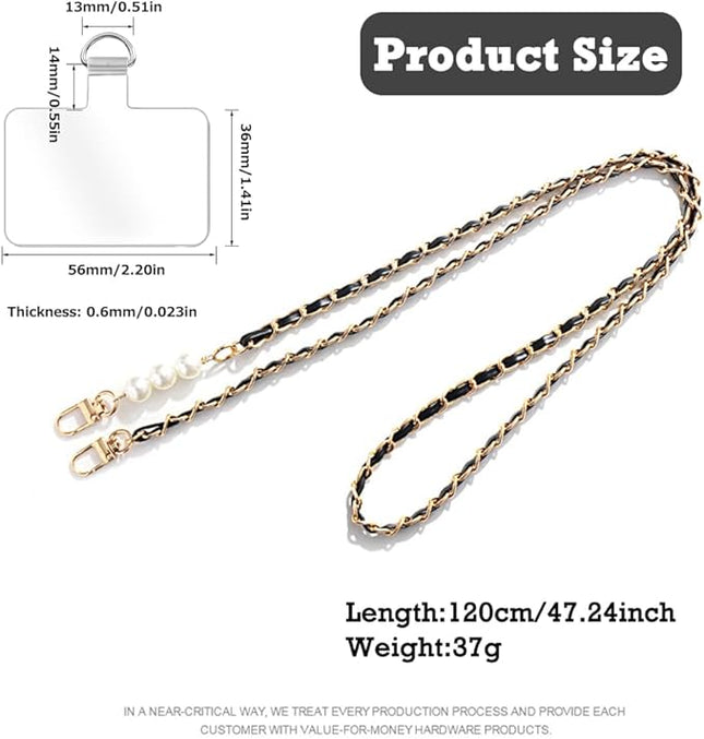 Phone Crossbody Chain Cell Phone Lanyard,Pear&Leather+Metal Chain Universal Cellphone Strap with Tether Patches for Most Phone (J)