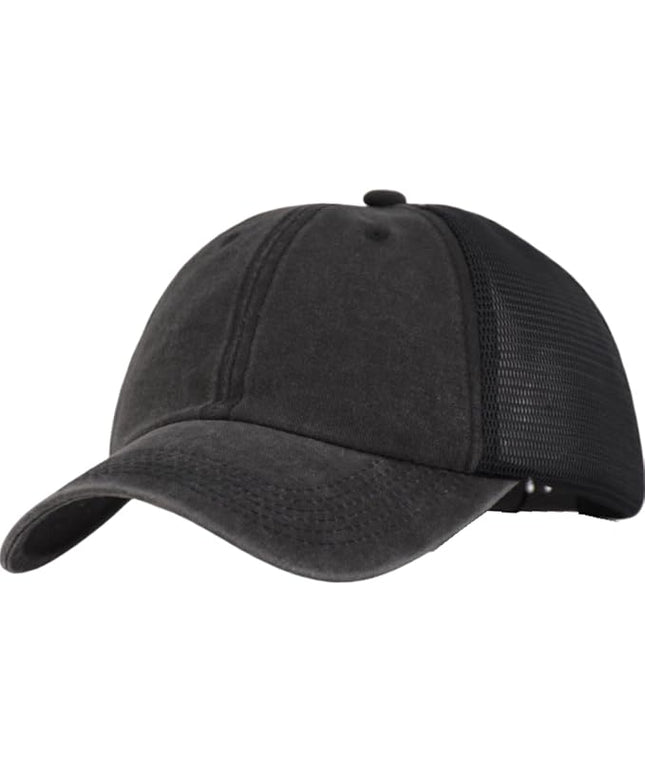Vintage Washed Soft Crown Baseball Cap Plain Snapback Trucker Hat Men Women Adjustable Distressed Mesh-Back Ball Cap
