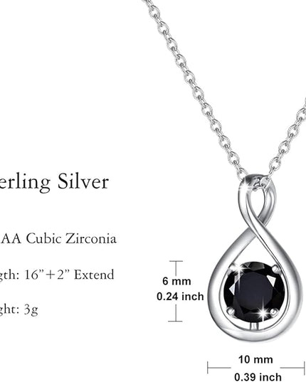 FANCIME Birthstone Necklaces for Women Fine Jewelry Sterling Silver Dainty Infinity Pendant Anniversary Birthday Christmas Gifts for Her Wife Mom Lady Daughter, Chain 16"+2" Extend