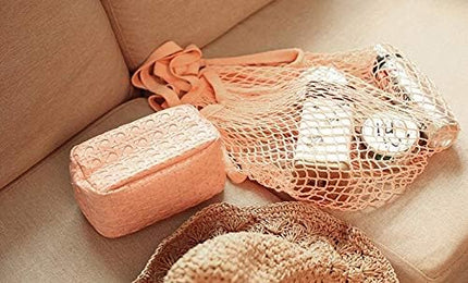 6 Pack Portable,Reusable,Reusable Produce Bags,Washable Cotton Mesh String Organic Organizer Shopping Handbag Long Handle Net Tote (grey blue,Black,Beige,Pink,Purple,Yellow)