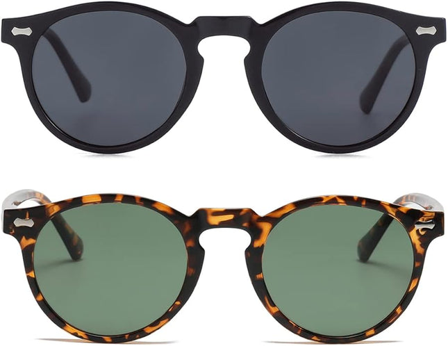 Gleyemor Vintage Polarized Sunglasses for Men Round Sunglasses UV400 Protection Retro Hand-crafted Acetate Frame