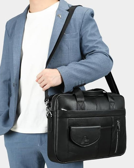 Genuine Leather Business Briefcase Laptop Handbag, Crossbody, Premium Quality, Spacious Design, Versatile Carrying Options