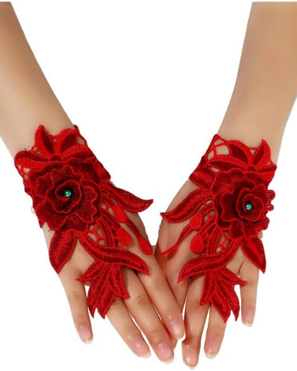 Specell Embroidered Flowers Lace Fingerless Gloves - for Bridal Wedding Cocktail Tea Party Evening Prom Costumes Cosplay